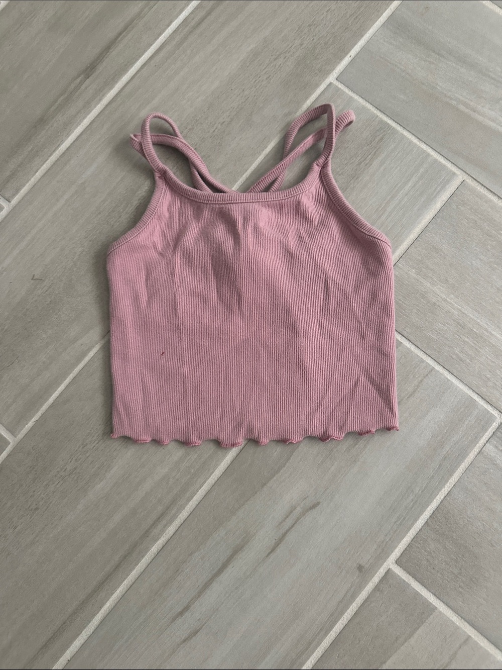 art class Dusty Pink Ribbed Double-Strap Cropped Tank